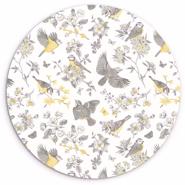 Muurcirkel - Birds - Flowers - Gray - Yellow — 1