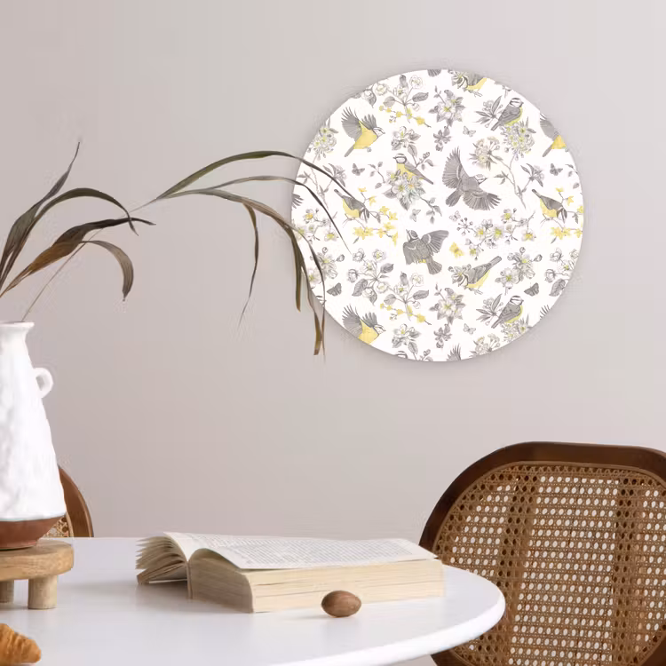 Muurcirkel - Birds - Flowers - Gray - Yellow — 4