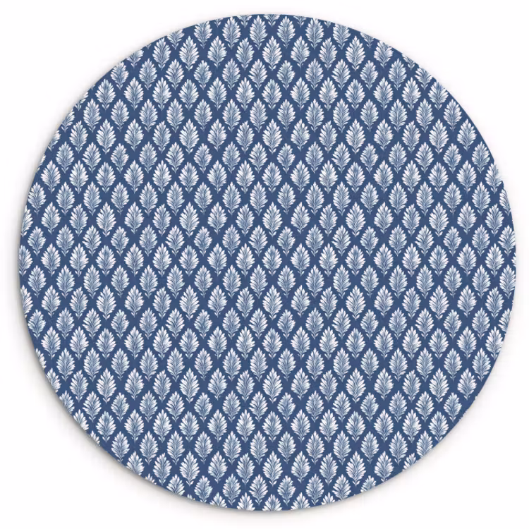 Muurcirkel - Bladeren - Wit - Blauw - Patroon — 1