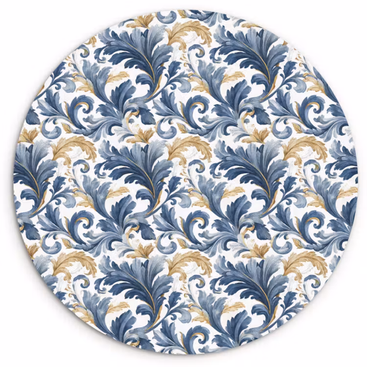 Muurcirkel - Bloem - Blauw - Goud - Patroon — 1