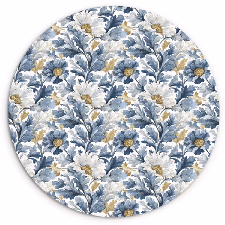 Muurcirkel - Bloemen - Wit - Blauw — 1