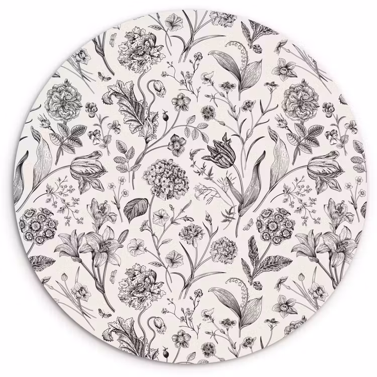 Muurcirkel - Classic - Black - White - Floral — 1