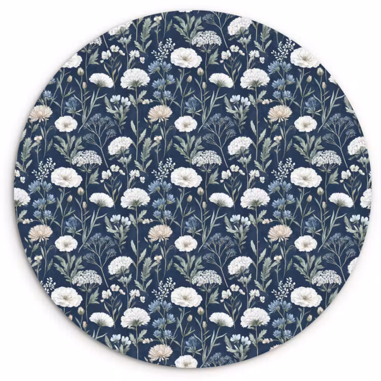 Muurcirkel - Patroon - Bloemen - Wit - Blauw — 1