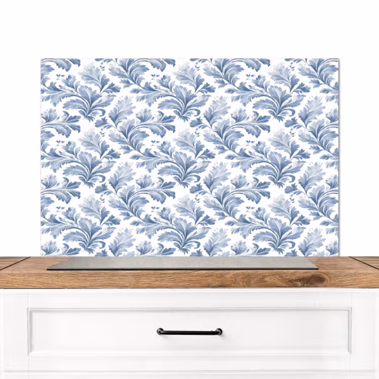 Spatscherm keuken - Bladeren - Blauw - Patroon — 1