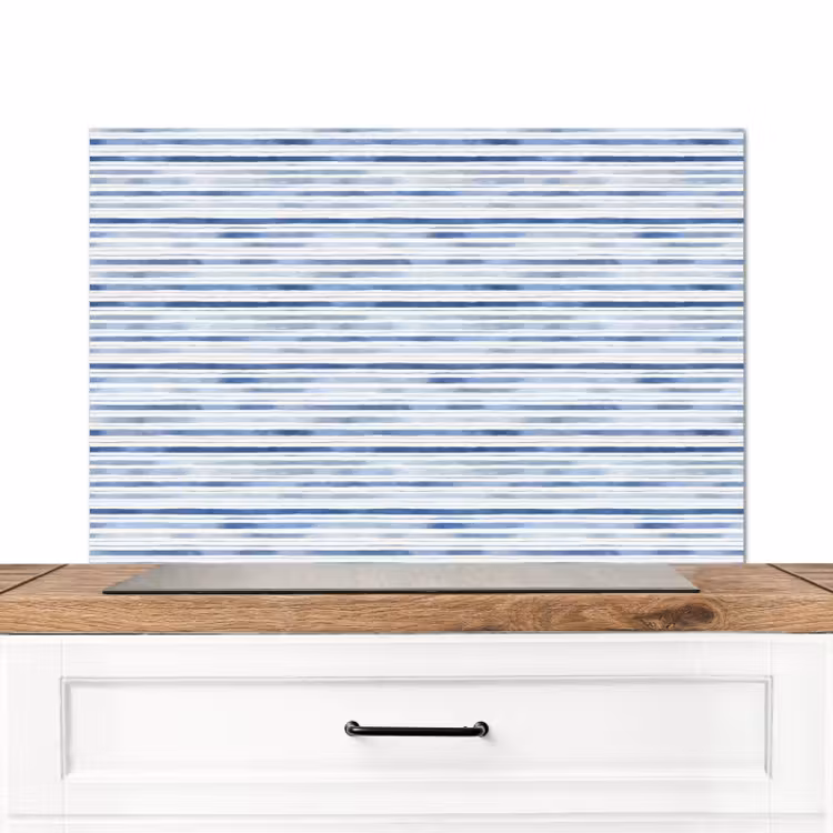 Spatscherm keuken - Strepen - Patroon - Blauw - Wit — 1