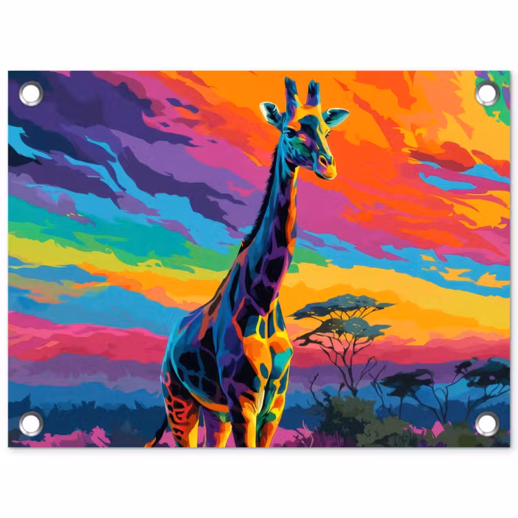 Tuinposter - Giraffe - Savanna - Lucht - Gekleurd — 1