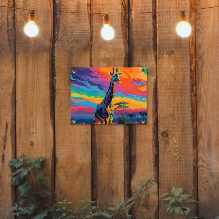 Tuinposter - Giraffe - Savanna - Lucht - Gekleurd — 2