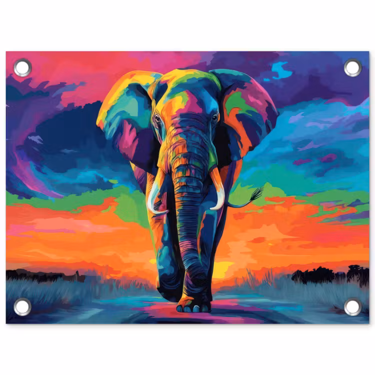 Tuinposter - Olifant - Kleurrijk - Lucht - Abstract — 1