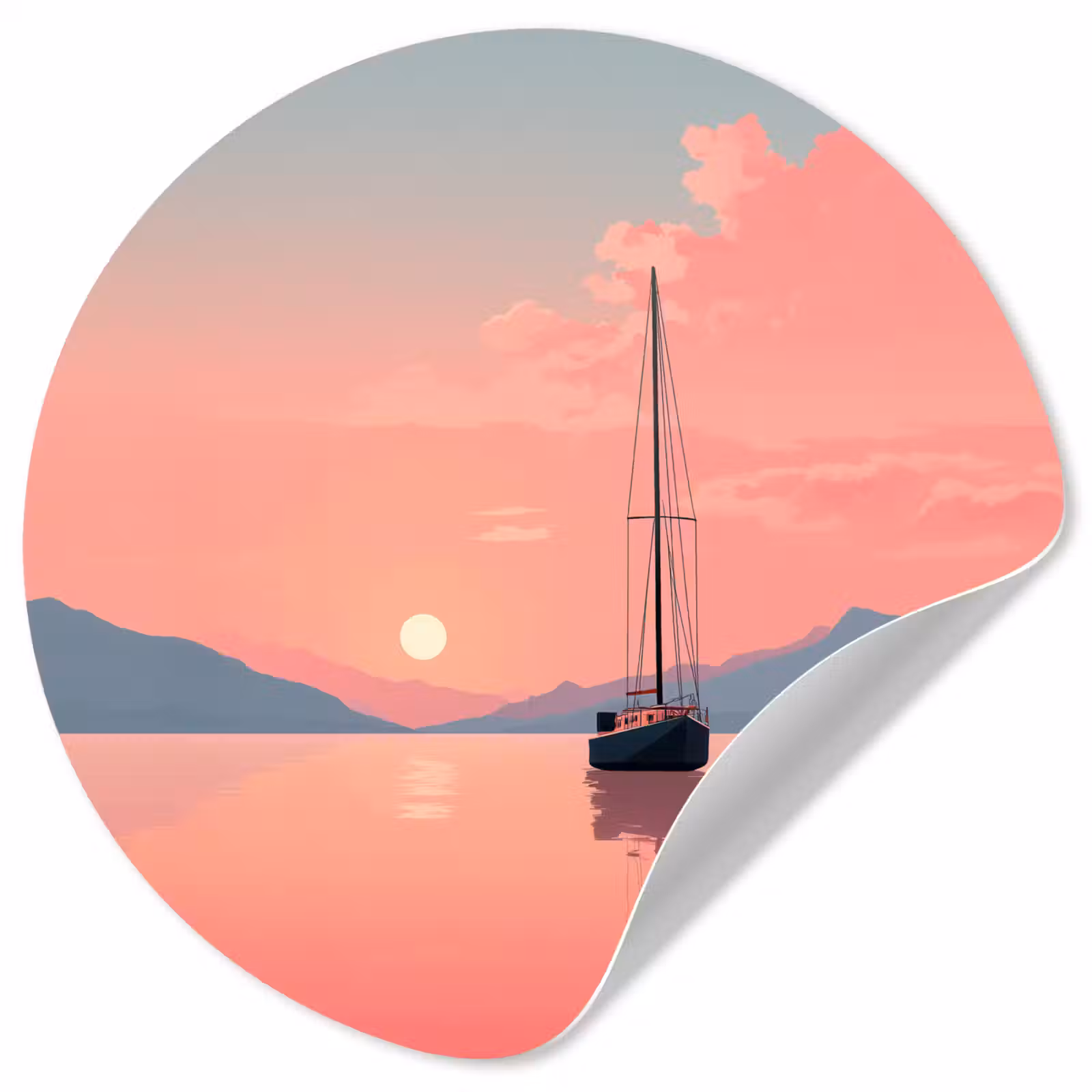Behangcirkel - Zeilboot - Roze zee - Zonsondergang - Bergen — 1