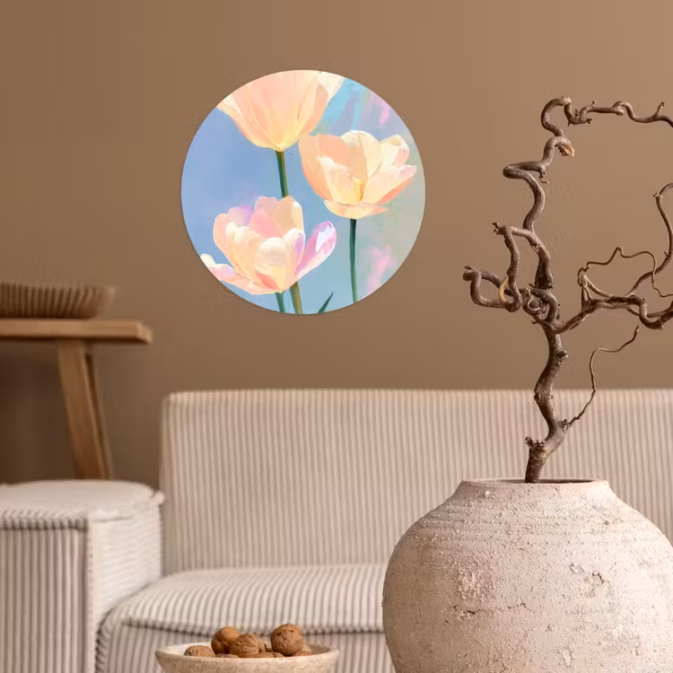 Behangcirkel - Tulpen - Roze accenten - Blauw — 2