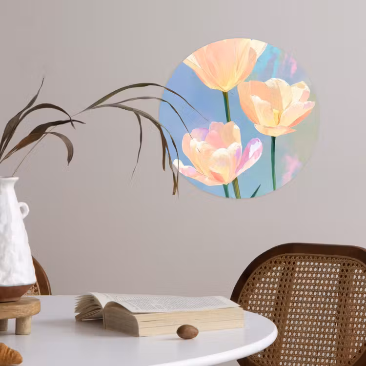 Behangcirkel - Tulpen - Roze accenten - Blauw — 4
