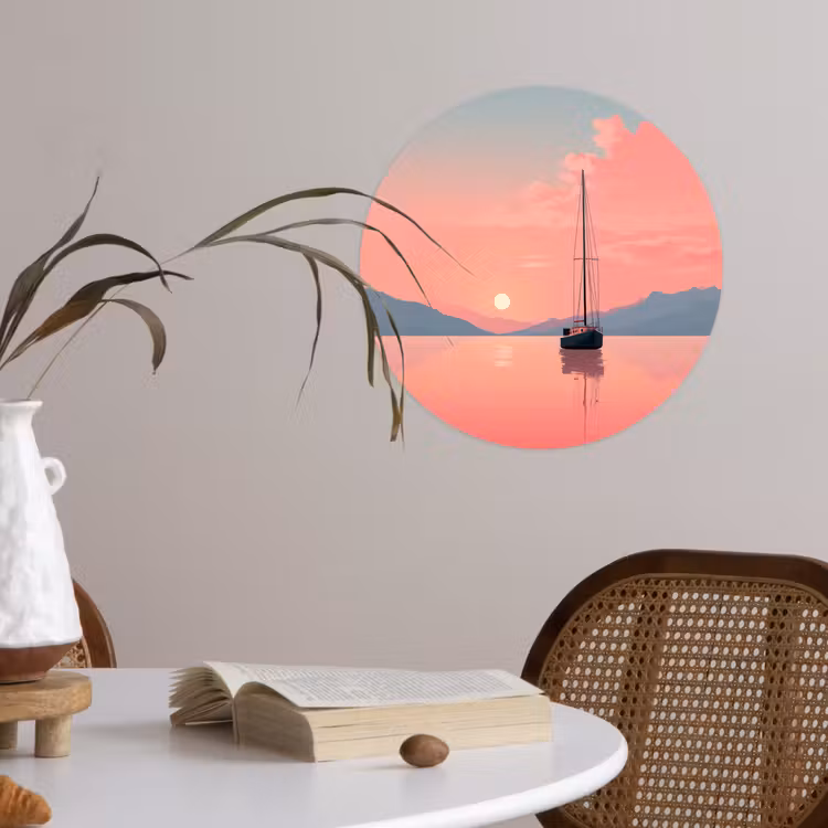 Behangcirkel - Zeilboot - Roze zee - Zonsondergang - Bergen — 4