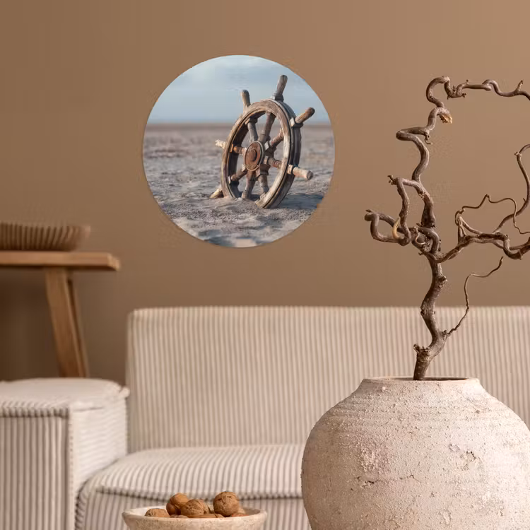 Behangcirkel - Scheepsstuur - Hout - Bruin - Zand — 2