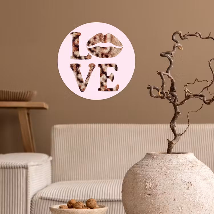 Behangcirkel - Tekst - Love - Pantervacht - Lichtroze — 2
