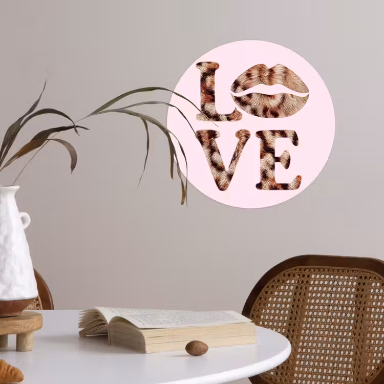 Behangcirkel - Tekst - Love - Pantervacht - Lichtroze — 4