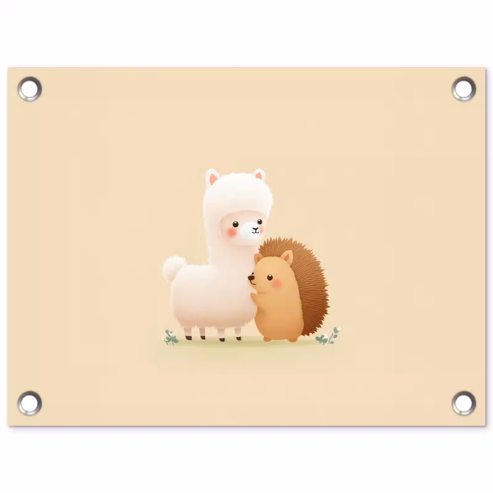 Tuinposter - Alpaca - Egel - Bruin - Knuffelen — 1