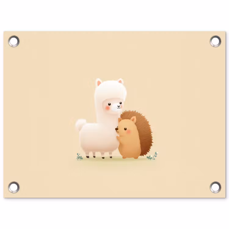 Tuinposter - Alpaca - Egel - Bruin - Knuffelen — 1