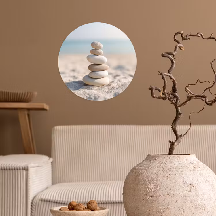 Behangcirkel - Stenen - Stapel - Zand - Zee — 2