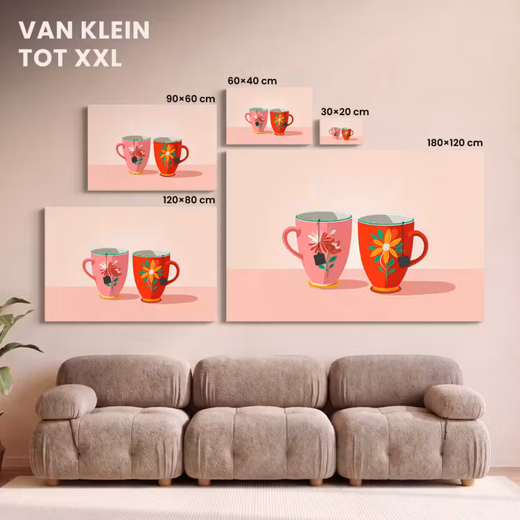 Canvas schilderij - Theekopjes - Bloemmotieven - Roze - Theezakjes — 7
