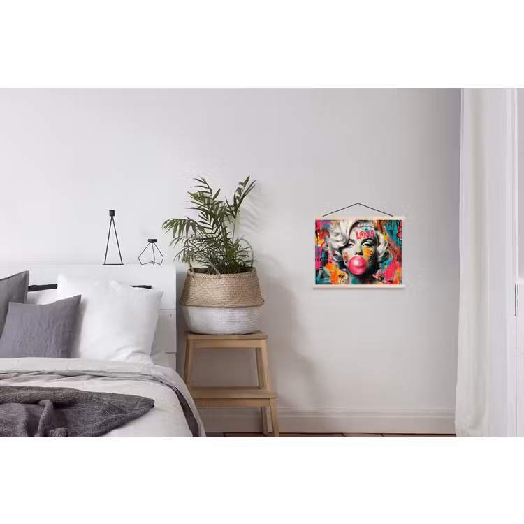 textielposter latten blank - Vrouw - Kauwgom - Graffiti - Neonkleuren — 2