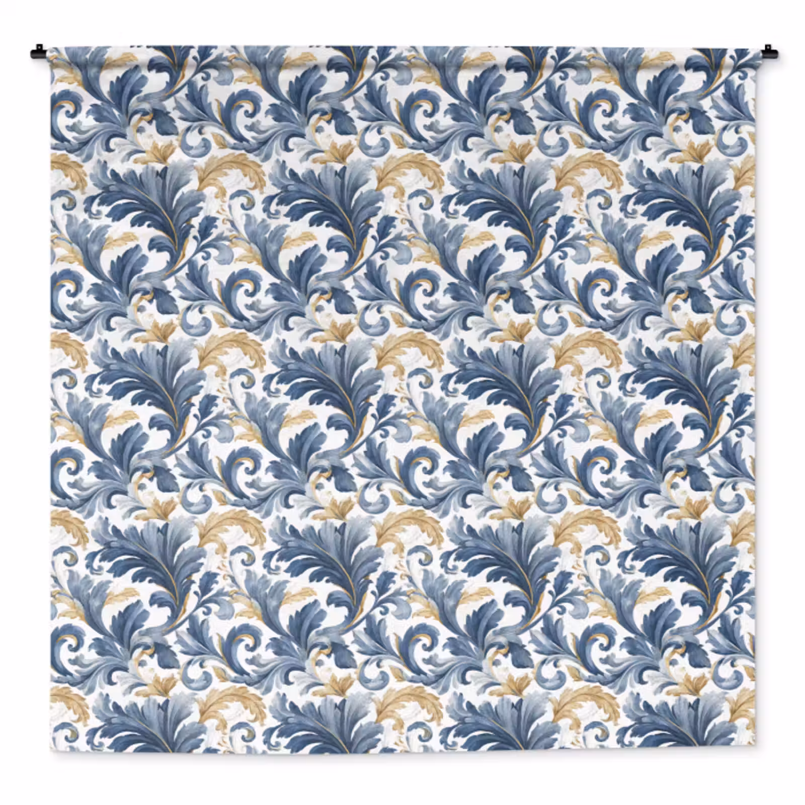Wandkleed - Bloem - Blauw - Goud - Patroon — 1