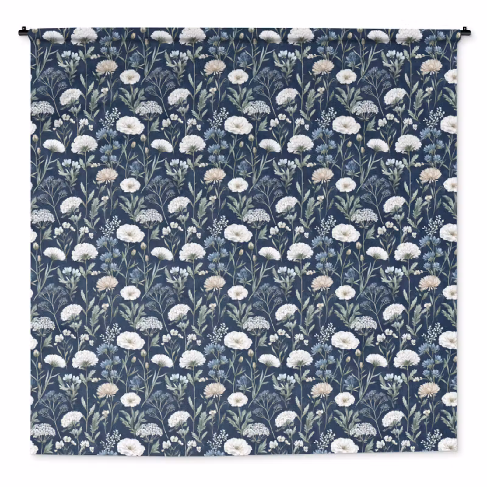 Wandkleed - Patroon - Bloemen - Wit - Blauw — 1