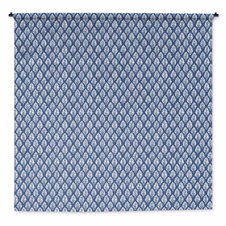 Wandkleed - Bladeren - Wit - Blauw - Patroon — 1