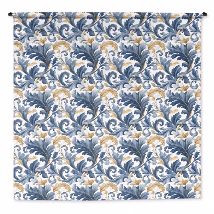 Wandkleed - Bloem - Blauw - Goud - Patroon — 1