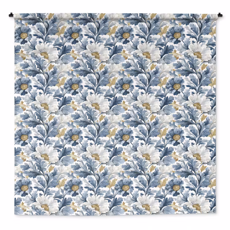 Wandkleed - Bloemen - Wit - Blauw — 1