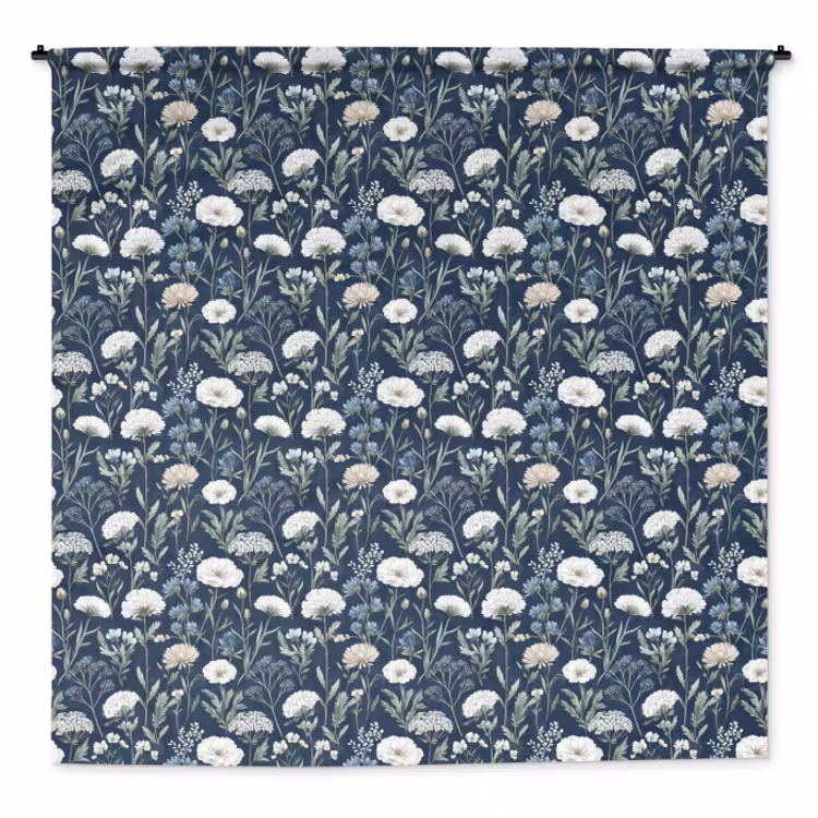 Wandkleed - Patroon - Bloemen - Wit - Blauw — 1