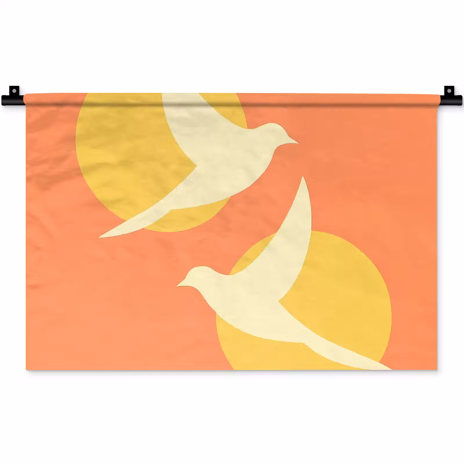 Wandkleed - Vogels - Cirkels - Geel — 1