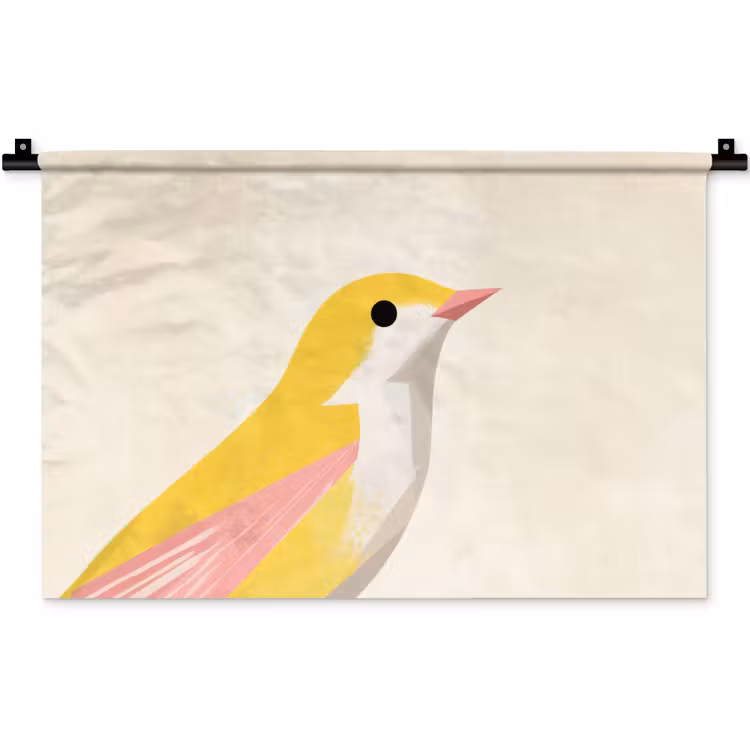 Wandkleed - Vogel - Minimalistisch - Geel — 1