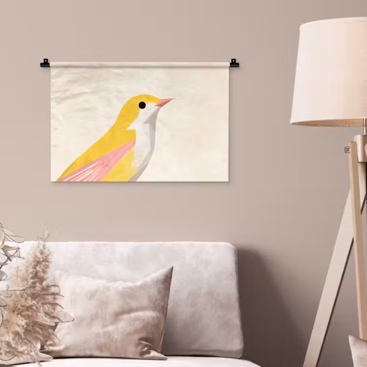 Wandkleed - Vogel - Minimalistisch - Geel — 2