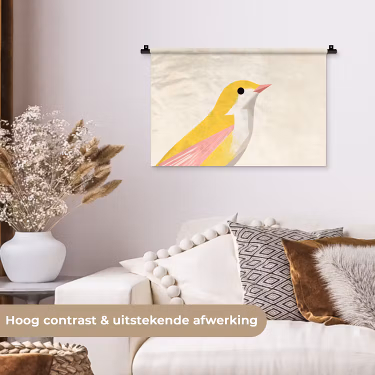 Wandkleed - Vogel - Minimalistisch - Geel — 4