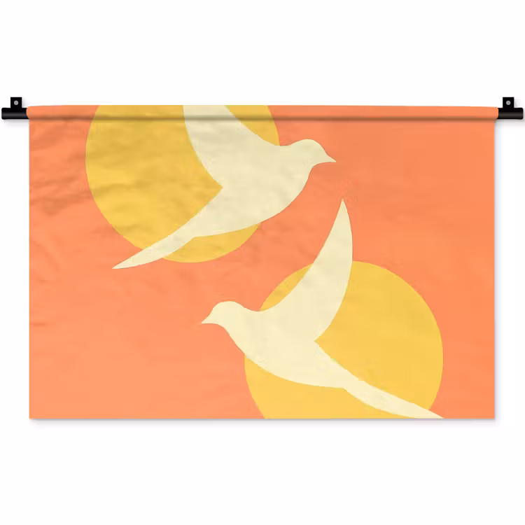 Wandkleed - Vogels - Cirkels - Geel — 1