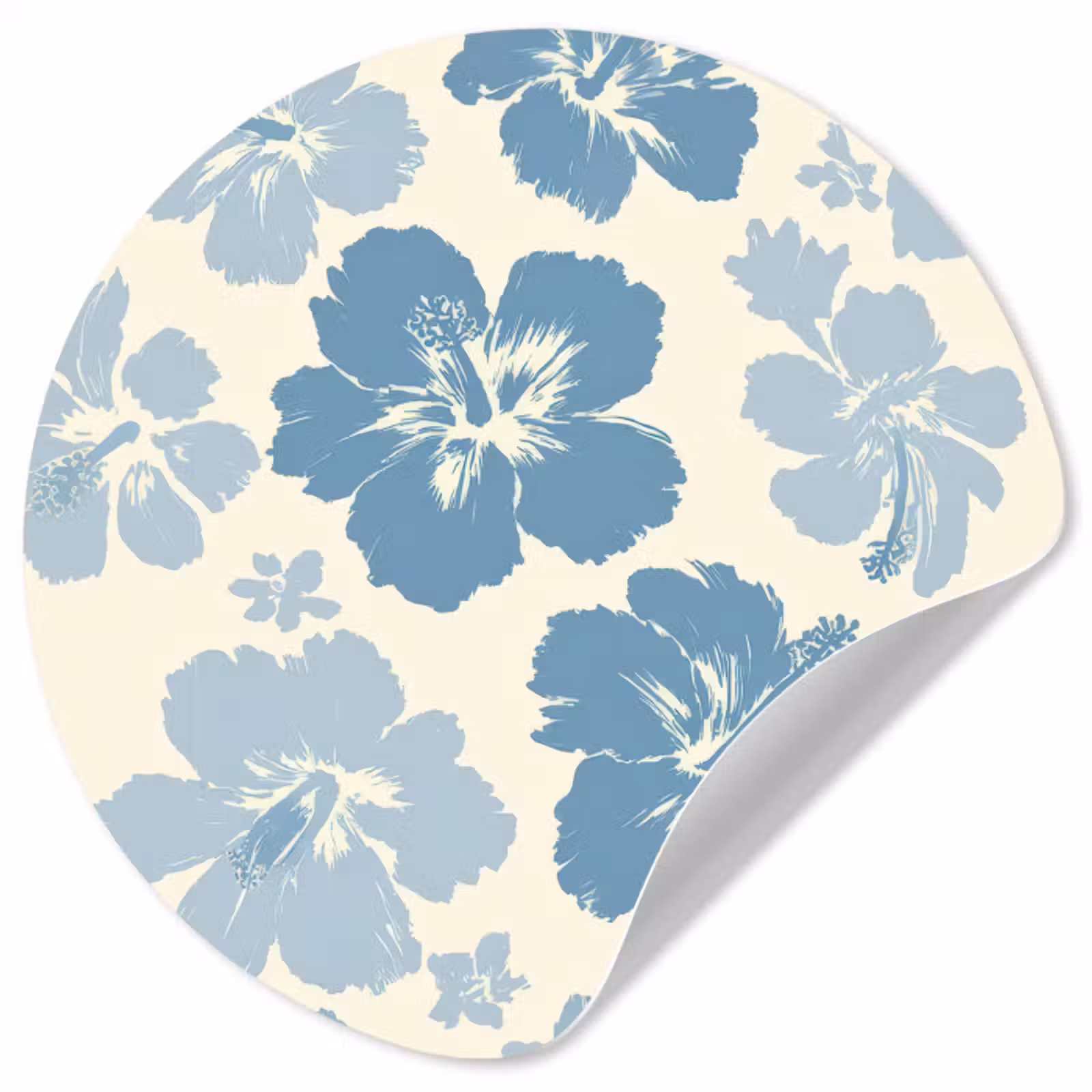 Behangcirkel - Hibiscusbloemen - Blauw - Patroon - Tropisch — 1