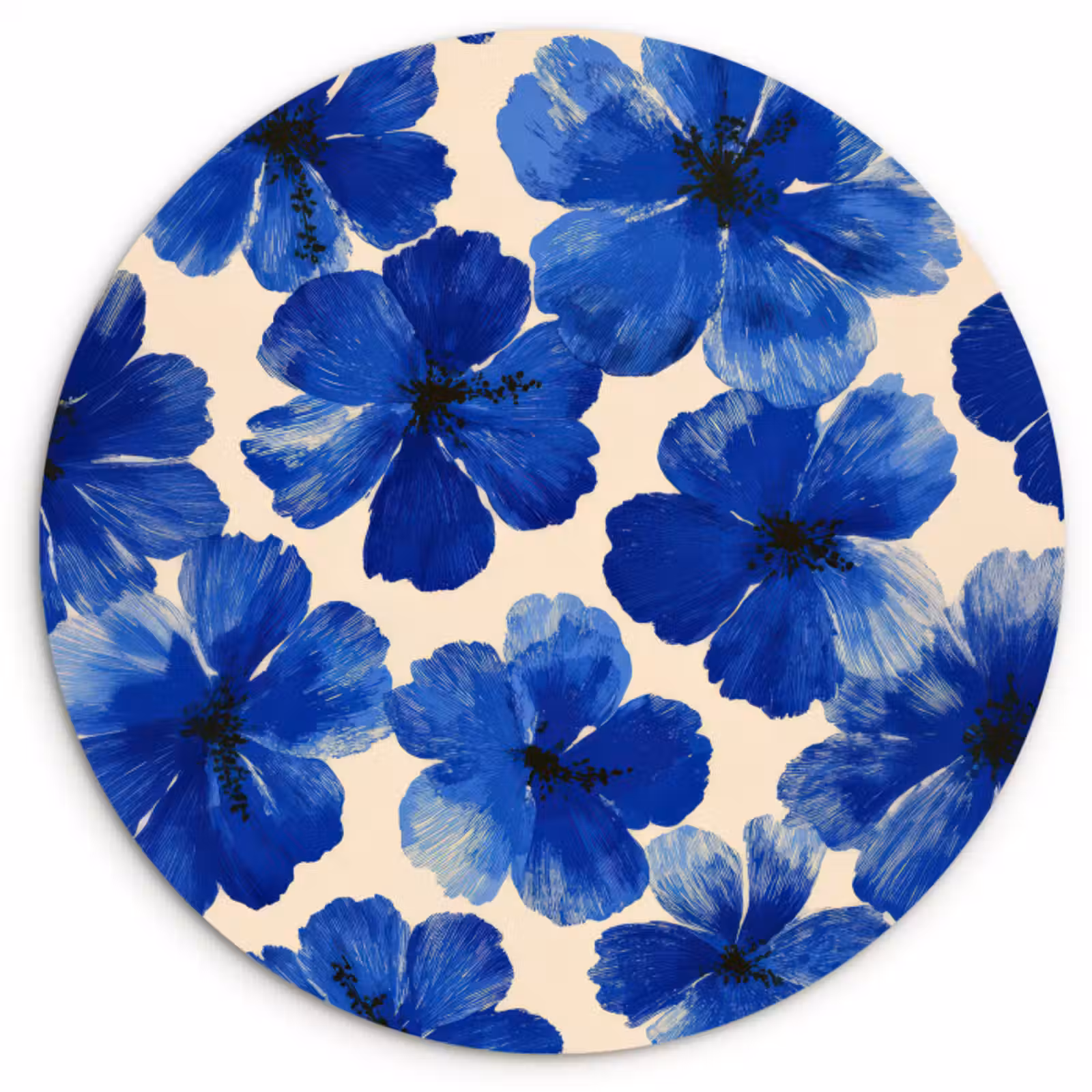 Muurcirkel - Bloemen - Blauw -Patroon - Wit — 1