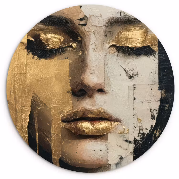 Muurcirkel - Abstract - Goud - Gezicht - Lippen — 1