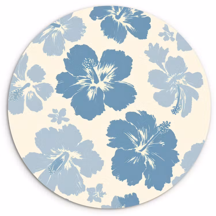 Muurcirkel - Hibiscusbloemen - Blauw - Patroon - Tropisch — 1