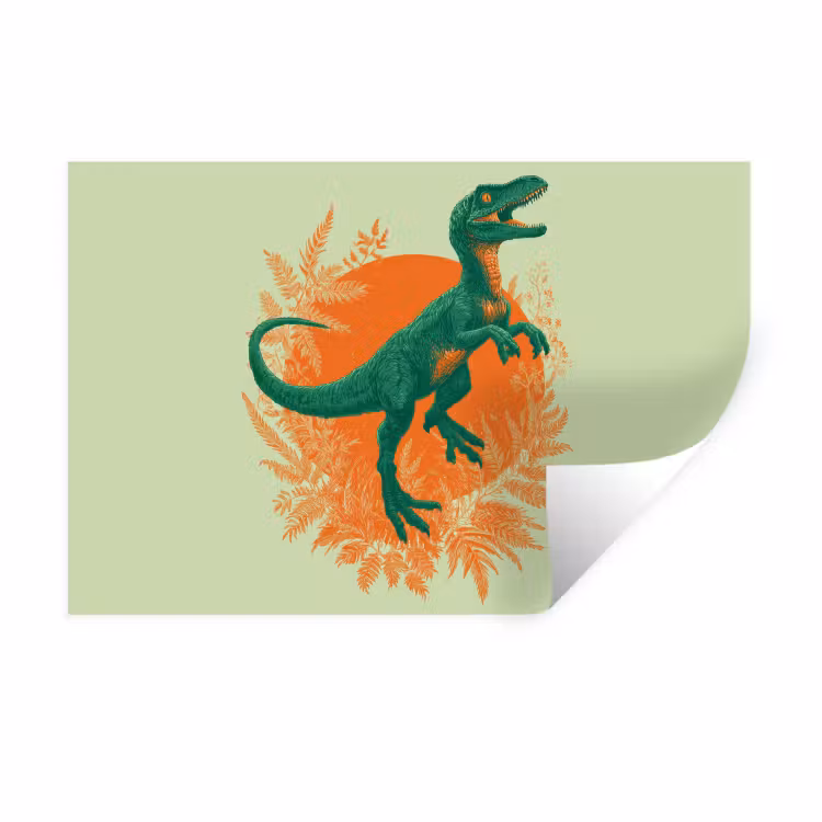Muursticker - Dinosaurus - Groen - Planten - Cirkel — 1