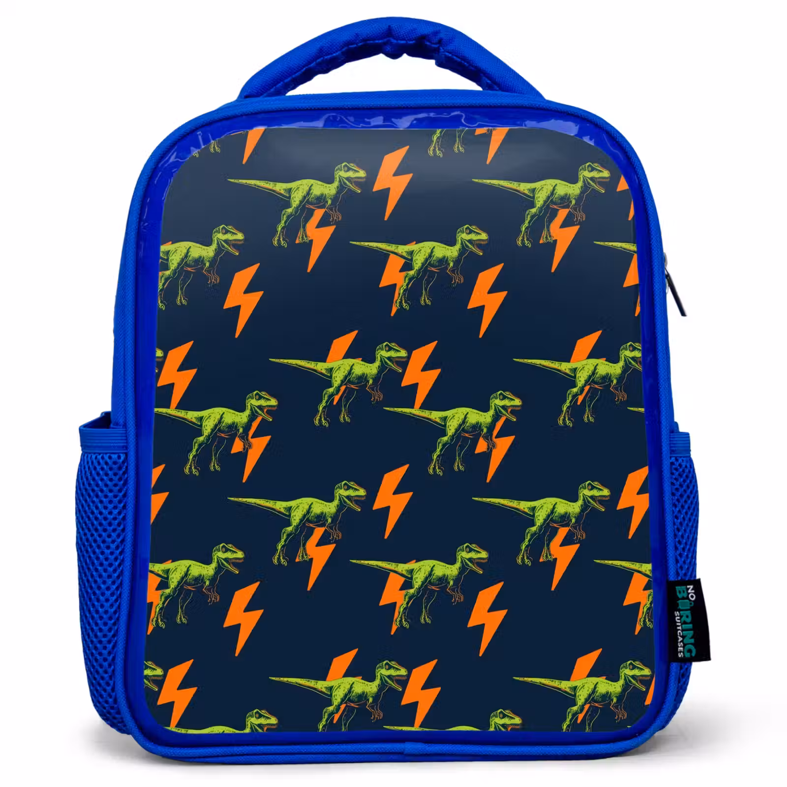Rugzak kind - blauw - Bliksemschichten - Oranje - Dinosaurussen — 1