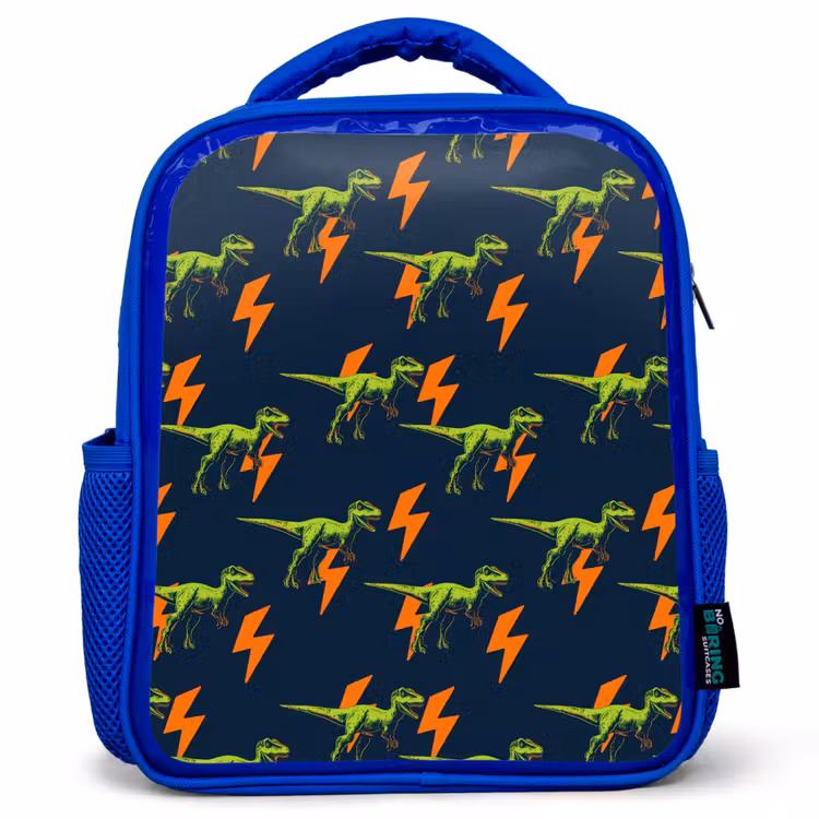 Rugzak kind - blauw - Bliksemschichten - Oranje - Dinosaurussen — 1