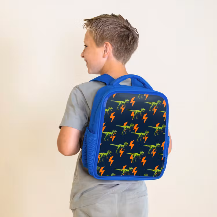 Rugzak kind - blauw - Bliksemschichten - Oranje - Dinosaurussen — 3
