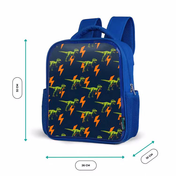 Rugzak kind - blauw - Bliksemschichten - Oranje - Dinosaurussen — 5