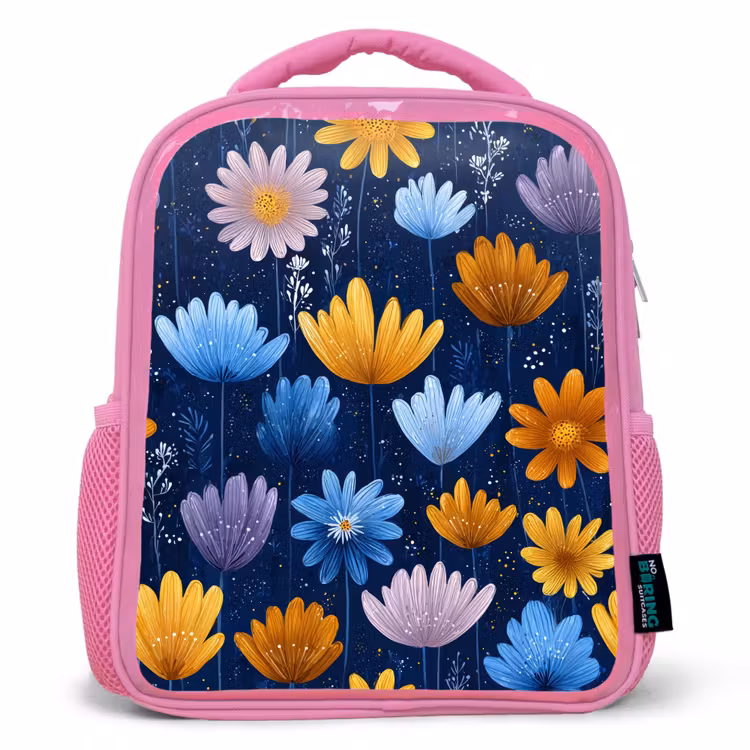 Rugzak kind - roze - Bloemen - Patroon - Blauw - Contrast — 1