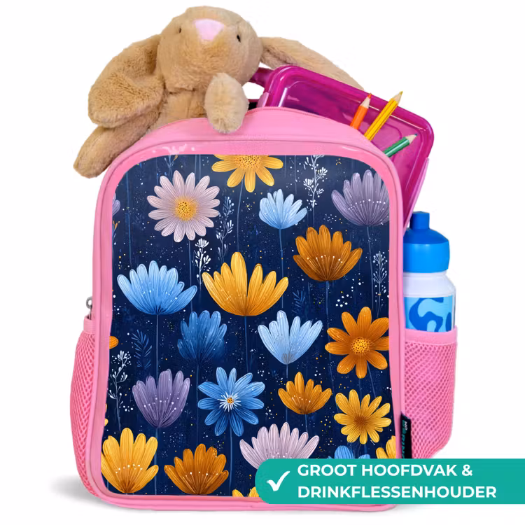 Rugzak kind - roze - Bloemen - Patroon - Blauw - Contrast — 2