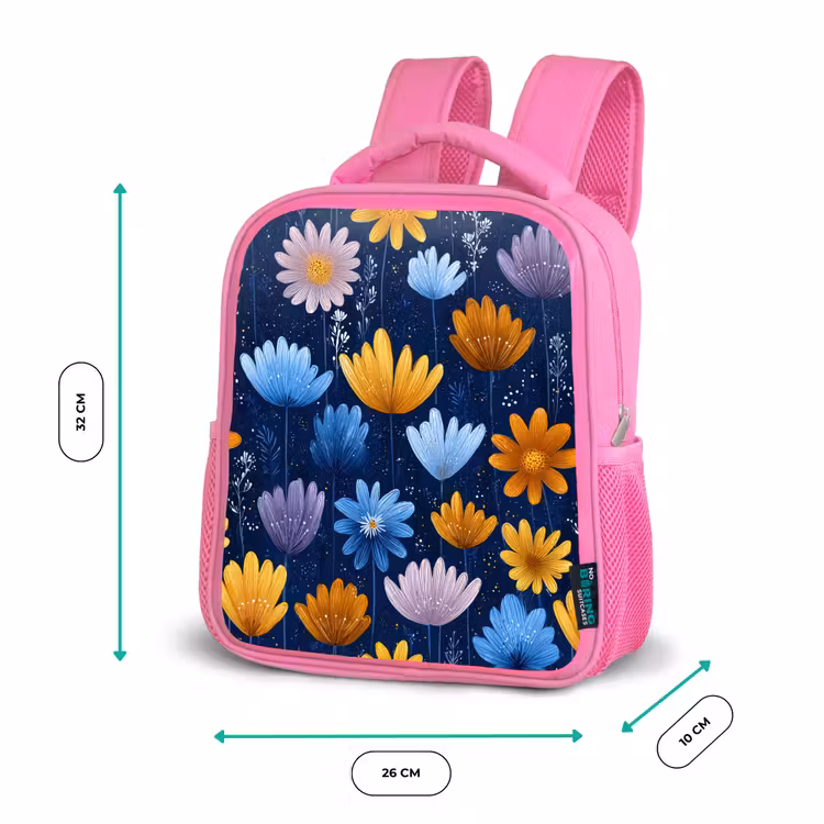 Rugzak kind - roze - Bloemen - Patroon - Blauw - Contrast — 3