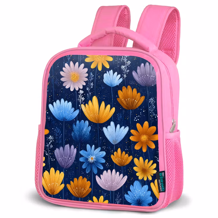 Rugzak kind - roze - Bloemen - Patroon - Blauw - Contrast — 4