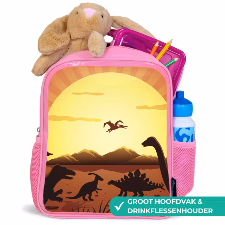 Rugzak kind - roze - Dino - Zon - Natuur - Tekening - Kinderen - Jongens — 2