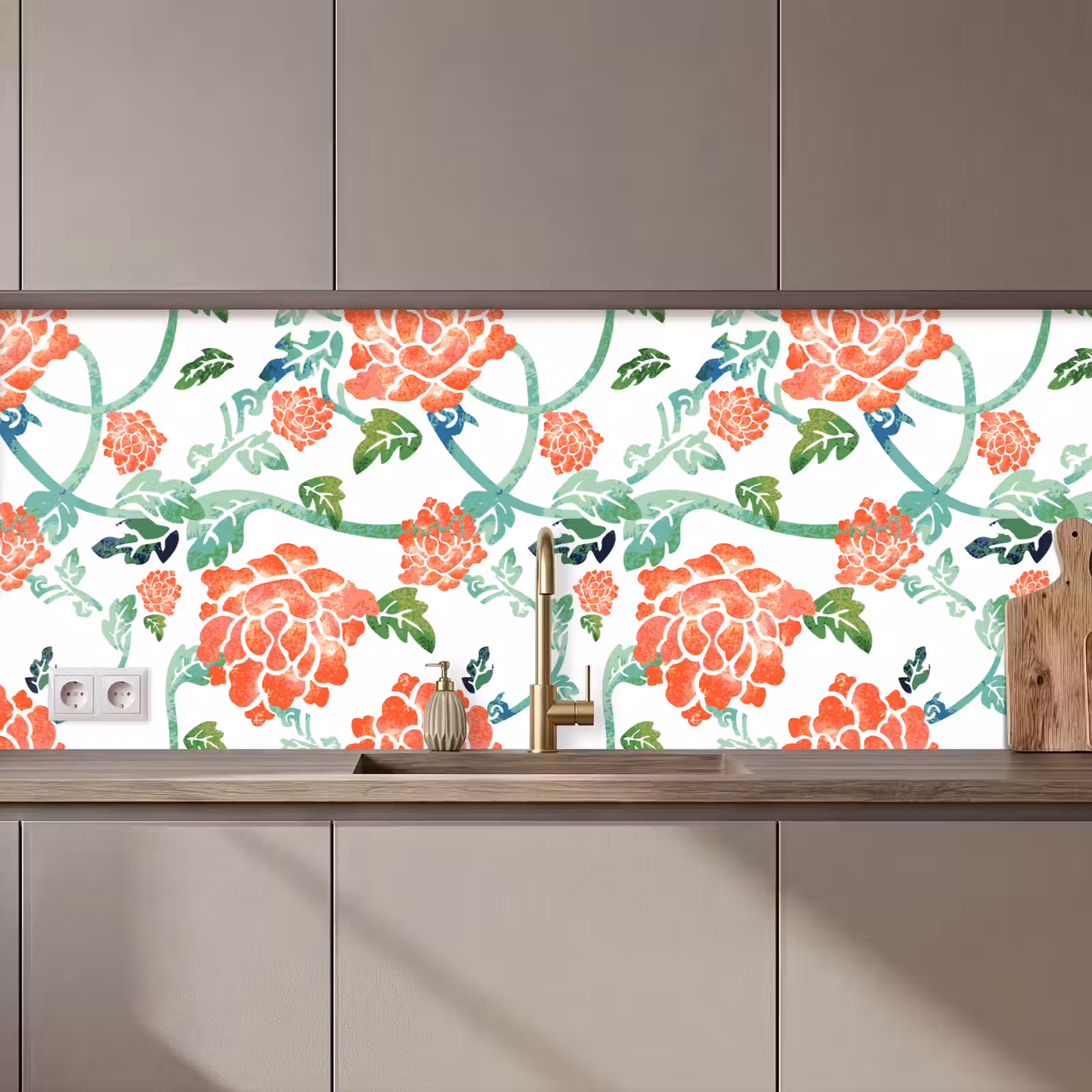 Keuken achterwand - Bloemen - Bladeren - Patronen - Waterverf — 1